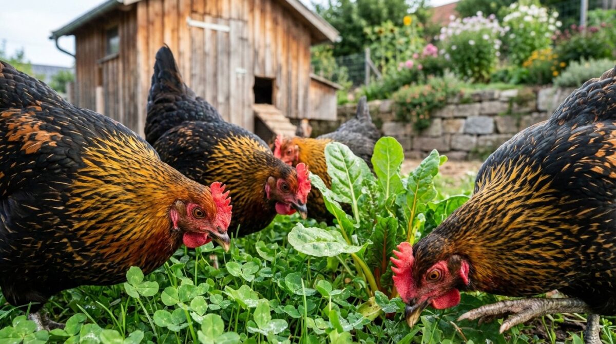 entdecken Sie die 5 besten Pflanzen für den Hühnerauslauf im März, um Schlamm zu vermeiden und das Wohlbefinden Ihrer Hühner natürlich zu verbessern